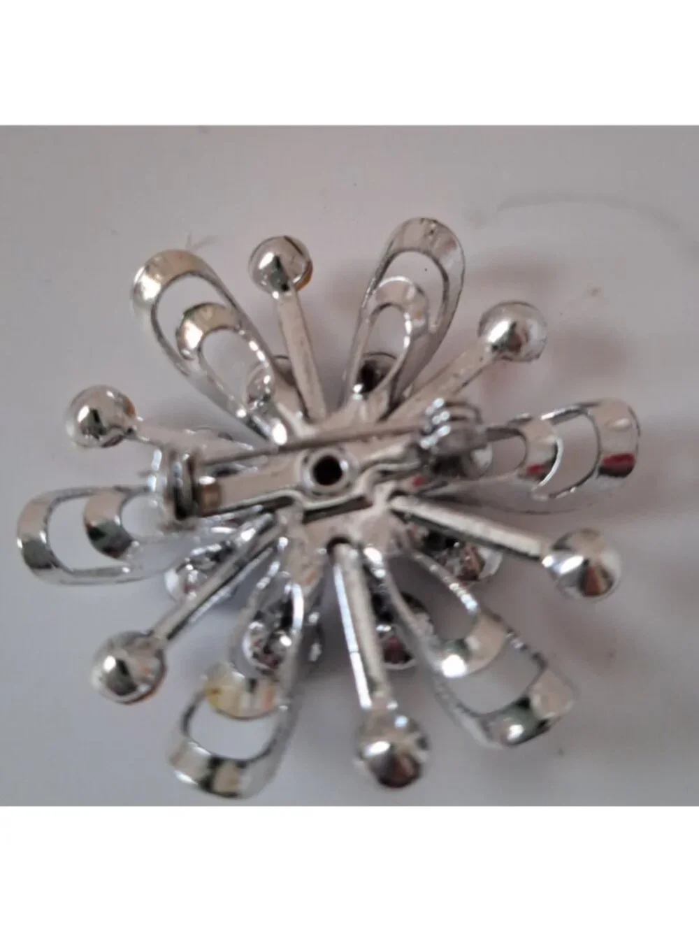 Vintage Ladies Pin Brooch Silver Tone Pink Blue Crystal Rhinestones